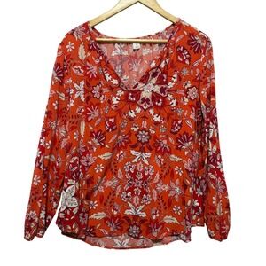 Old Navy Womens Whimsical Top XL Red Orange Floral‎ Boho Festival Peasant Hippie